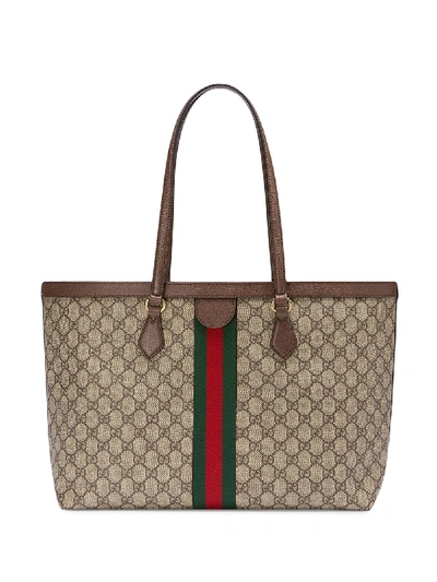 Shop Gucci Ophidia Gg Supreme Tote Bag In Beige