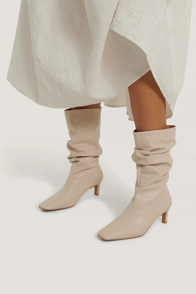 Shop Na-kd Loose Extended Squared Toe Boots - Beige In Natural