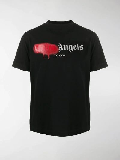 Shop Palm Angels Tokyo Sprayed Logo T-shirt In Black