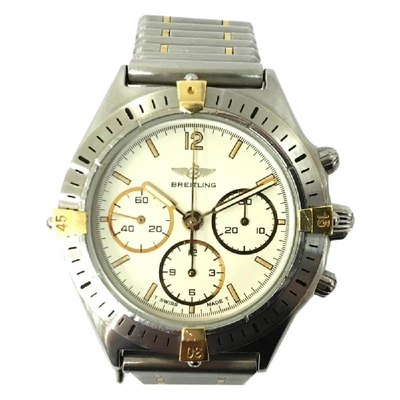 Pre-owned Breitling White 18k Yellow Gold And Stainless Steel Callisto Vintage Men's Wristwatch 36 Mm