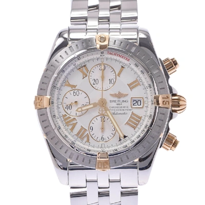 Pre-owned Breitling White 18k Yellow Gold And Stainless Steel Chronomat Evolution Chronograph Automatic B13356 Men's Wri