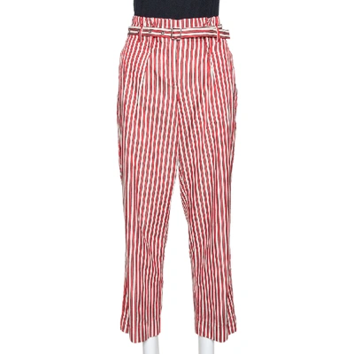 Pre-owned Giorgio Armani Red Striped Silk Blend High Waisted Cropped Trousers S