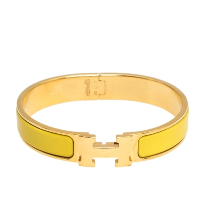 Pre-owned Hermes Hermès Clic H Yellow Enamel Gold Plated Narrow Bracelet Gm