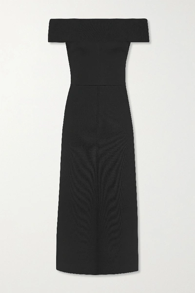 Shop Victoria Beckham Off-the-shoulder Jersey Midi Dress In Black