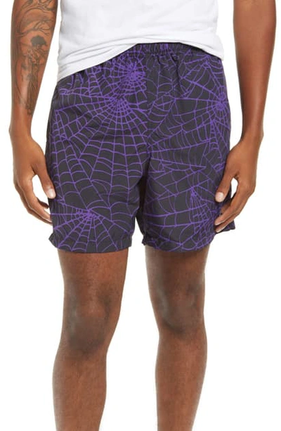 Shop Obey Ideals Easy Web Print Relaxed Fit Shorts In Purple Multi