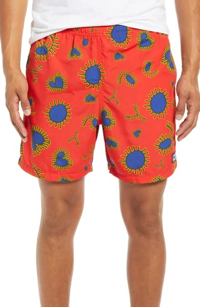 Shop Obey Ideals Easy Amoeba Print Relaxed Fit Shorts In Red Multi