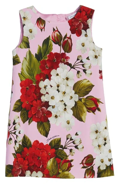 Shop Dolce & Gabbana Floral Print Shift Dress In Geranium Rosa