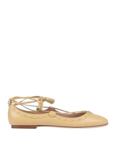 Shop Tod's Woman Ballet Flats Light Yellow Size 7.5 Soft Leather
