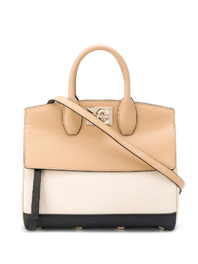 Shop Ferragamo The Studio Leather Handbag In White