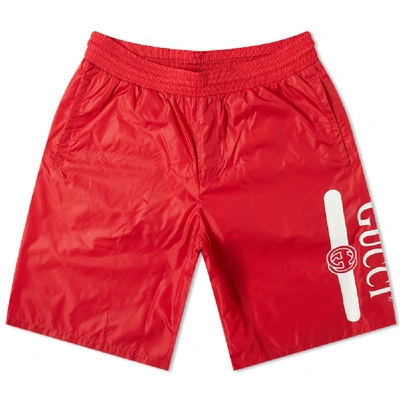 Shop Gucci Logo Leg Swim Short In Red