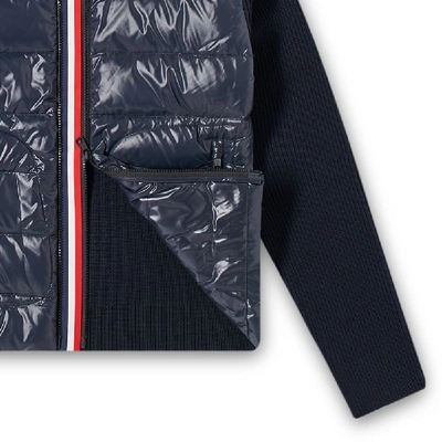 Shop Moncler Tricolore Zip Down Knit Jacket In Blue