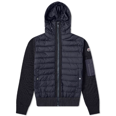 Shop Moncler Nylon Hooded Knit Down Jacket In Blue