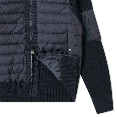 Shop Moncler Nylon Hooded Knit Down Jacket In Blue