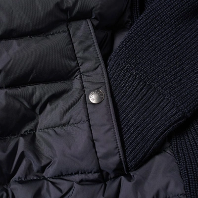 Shop Moncler Nylon Hooded Knit Down Jacket In Blue