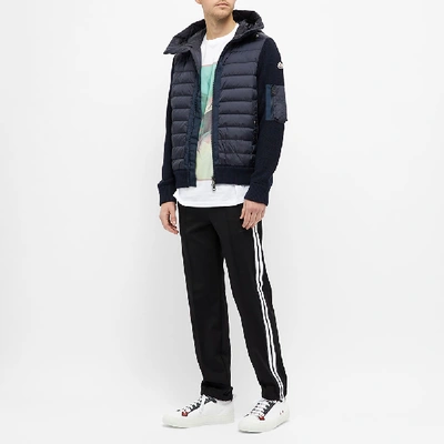 Shop Moncler Nylon Hooded Knit Down Jacket In Blue