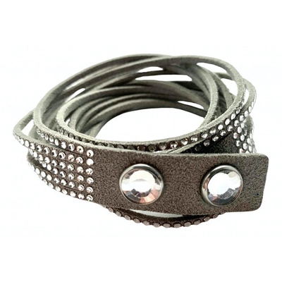 Pre-owned Swarovski Slake Grey Leather Bracelet