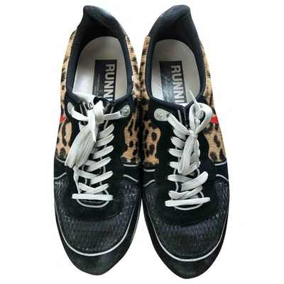 Pre-owned Golden Goose Running Black Faux Fur Trainers