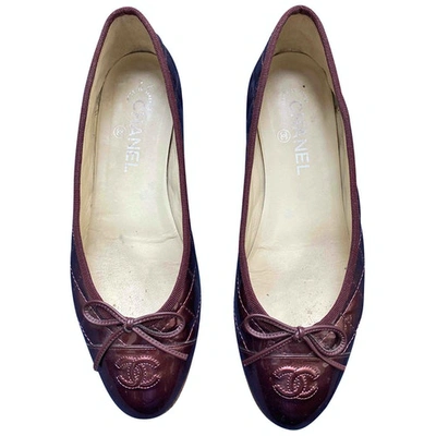 Pre-owned Chanel Burgundy Patent Leather Ballet Flats