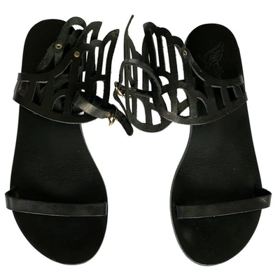 Pre-owned Ancient Greek Sandals Leather Flats In Black