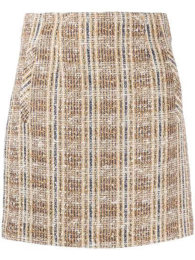 Shop Veronica Beard Roman Tweed Check Skirt In Brown