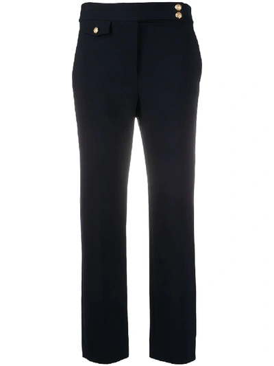 Shop Veronica Beard Renzo Embossed Button Detail Trousers In Blue