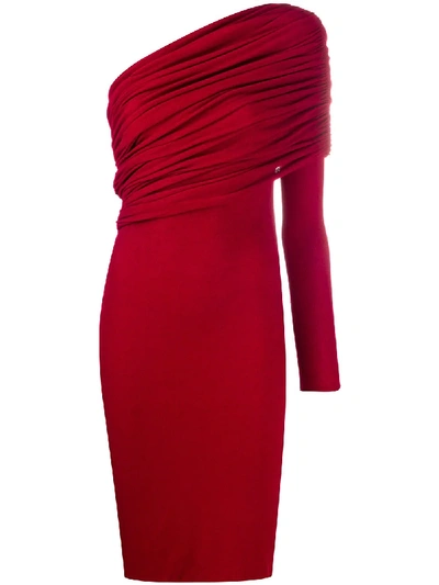 Shop Alexandre Vauthier One Shoulder Ruched Dress In Red