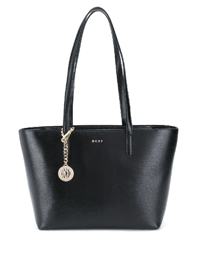 Shop Dkny Textured Leather Tote In Black