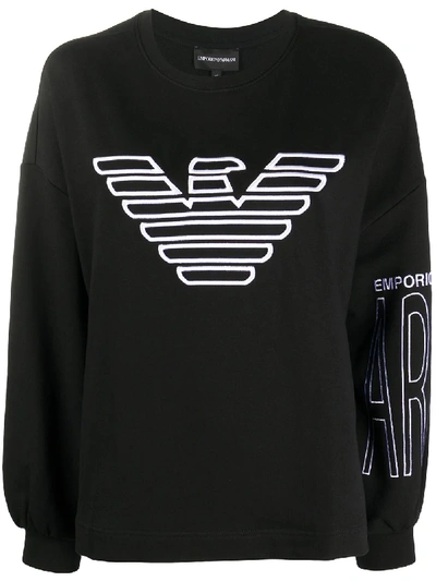 Shop Emporio Armani Embroidered Logo Round Neck Sweatshirt In Black