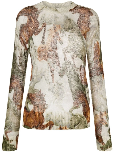 Shop Kenzo Horse-print Knitted Top In Neutrals
