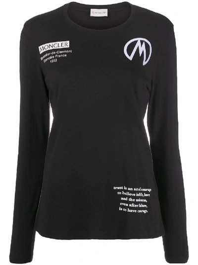 Shop Moncler Long Sleeve Logo-print Top In Black