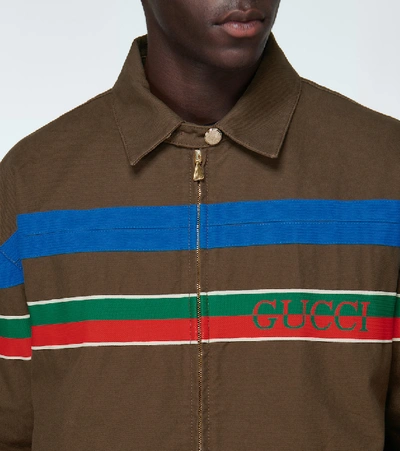 Shop Gucci Cotton Zipped Jacket With  Stripe In Brown