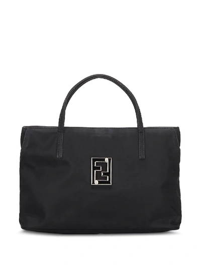 Pre-owned Fendi Logo Plaque Tote Bag In Black