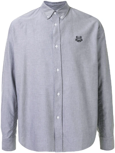 Shop Kenzo Tiger Embroidered Oxford Shirt In Grey