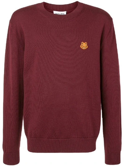 Shop Kenzo Tiger Embroidered Crew Neck Jumper In Red
