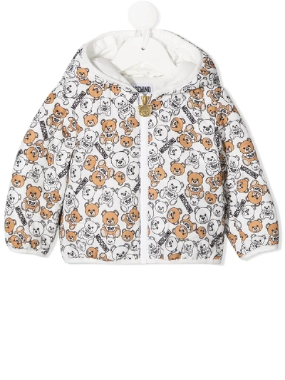 Shop Moschino All-over Teddy Print Padded Jacket In White