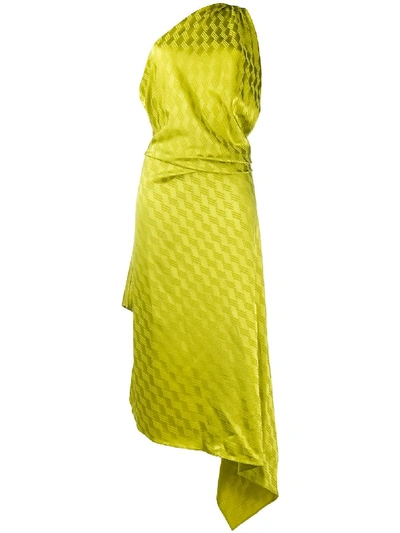 Shop Attico One-shoulder Draped Dress In Green