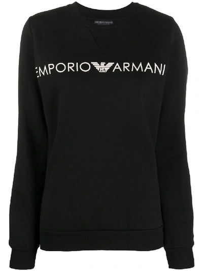 Shop Emporio Armani Logo Print Round Neck Sweatshirt In Black