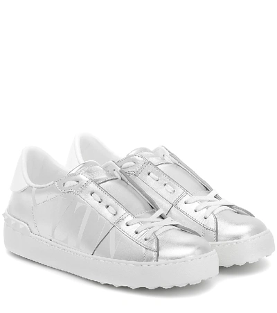 Shop Valentino Open Leather Sneakers In Silver