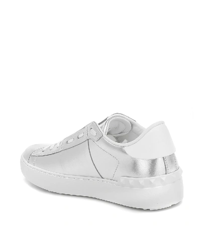 Shop Valentino Open Leather Sneakers In Silver