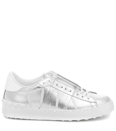 Shop Valentino Open Leather Sneakers In Silver