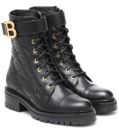 Shop Balmain Ranger Quilted Leather Combat Boots In Black