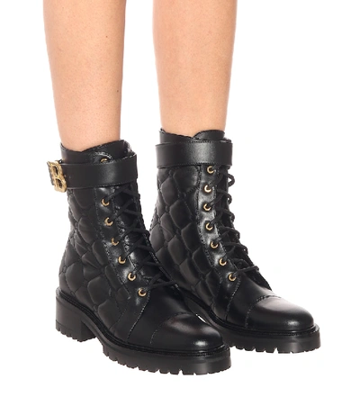 Shop Balmain Ranger Quilted Leather Combat Boots In Black