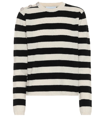 Shop Ganni Striped Cashmere Sweater In White
