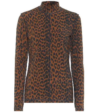 Shop Ganni Leopard-print Stretch-cotton Sweater In Brown