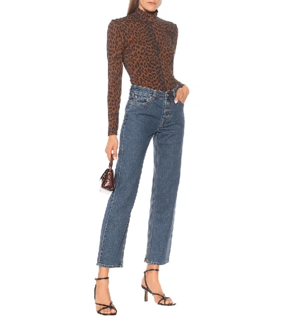 Shop Ganni Leopard-print Stretch-cotton Sweater In Brown