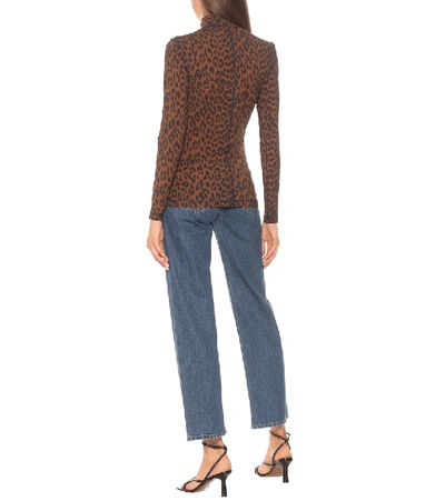 Shop Ganni Leopard-print Stretch-cotton Sweater In Brown