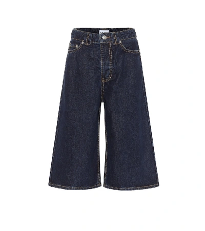 Shop Ganni High-rise Denim Bermuda Shorts In Blue