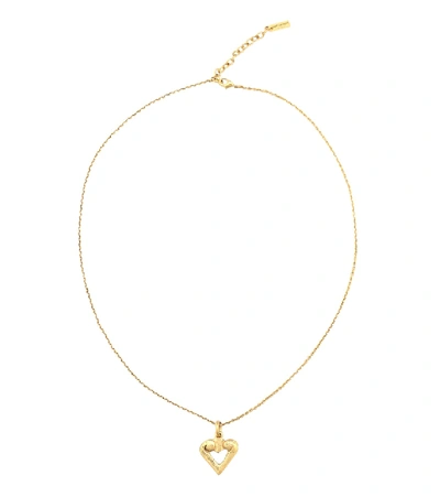 Shop Saint Laurent Heart Charm Necklace In Gold
