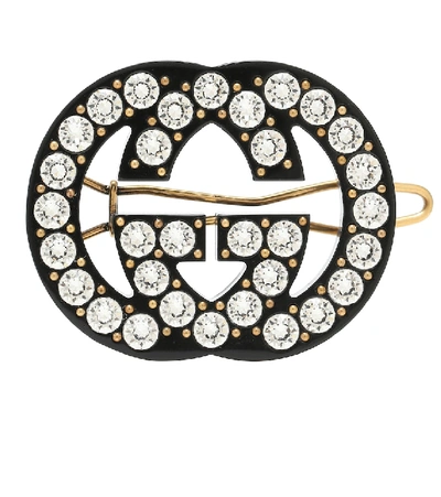 Shop Gucci Gg Embellished Hair Clip In Black