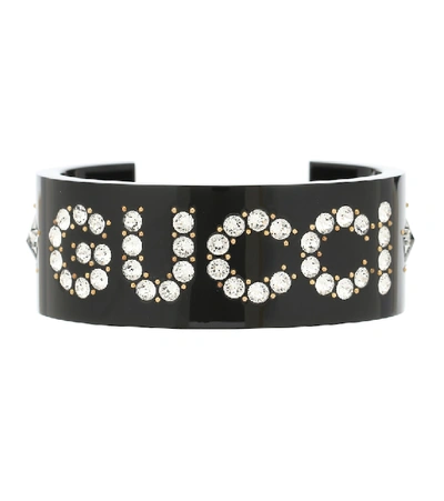 Shop Gucci Logo Crystal Bracelet In Black